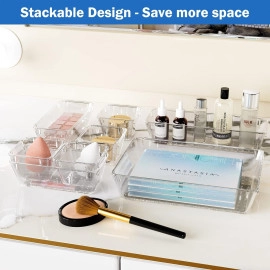 Drawer Organizer Divider Tray,Stationary Organizers For Drawers,Cupboard Organizer For Stationery,Makeup Organizer Drawer,Draw Organizer For Wardrobe -Plastic 7 Pieces(1 Set),Transparent