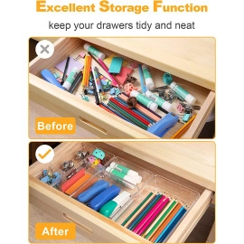 Drawer Organizer Divider Tray,Stationary Organizers For Drawers,Cupboard Organizer For Stationery,Makeup Organizer Drawer,Draw Organizer For Wardrobe -Plastic 7 Pieces(1 Set),Transparent