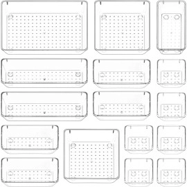 Drawer Organizer Divider Tray,Stationary Organizers For Drawers,Cupboard Organizer For Stationery,Makeup Organizer Drawer,Draw Organizer For Wardrobe -Plastic 7 Pieces(1 Set),Transparent