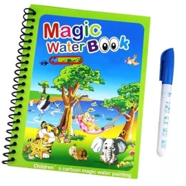 Magic Water Coloring Doodle Book & Magic Pen Reusable Magic Water Quick Dry Book Water Coloring Book Doodle with Pen Painting Board for Children Education(