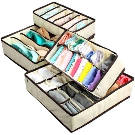 Foldable Storage Box Drawer Divider Organizer Closet Storage Boxes for Lingerie, Bra, Tie, Socks Organizer Set of 4 pcs