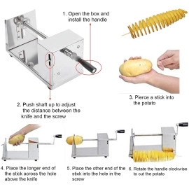 Manual Stainless Steel Twisted Potato Slicer Spiral Vegetable Cutter French Fry |Size| 6 x 5.5 x 11.3 inches.