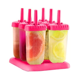 Set of 6 Plastic Reusable Ice Pop Makers, Homemade Popsicle Frozen Ice Cream Moulds Tray Kulfi Candy Ice Lolly Mold for Children & Adults - Pink Color