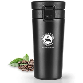 Travel Mug, Insulated Coffee Cup with Leakproof Lid,Vacuum Insulation Stainless Steel Reusable for Hot Cold Coffee,Tea, Thermal Mug with Non-Slip (Black) (Tea Cup)