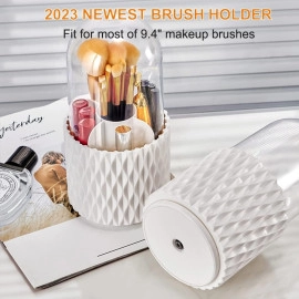 Makeup Brush Holders, Dustproof & Waterproof 360 Rotating Cosmetic Brush Holder With Cover Spinning Makeup Organizer