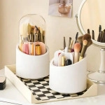 Makeup Brush Holders, Dustproof & Waterproof 360 Rotating Cosmetic Brush Holder With Cover Spinning Makeup Organizer