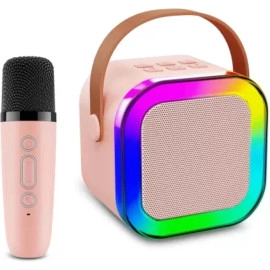 K12 Mini Karaoke Toy Speaker with Wireless Microphone for Kids Girls and Boys 5 W Bluetooth Speaker Rechargeable, BT,TFT,AUX,USB (Pink)