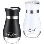 Salt and Pepper Shakers Set with Stainless Steel with Glass Bottom (Black & White).