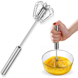 Kitchen Manual Hand Blender Semi-Automatic Egg Beater & Stirring Stainless Steel Rotating Rotary Push Whisks Mixer For Kitchen Baking/Lassi/Butter Milk Frother/Cream/Madhani/Coffee/Cake Mixing/Restaurant/ 1 Pack (9 inch)