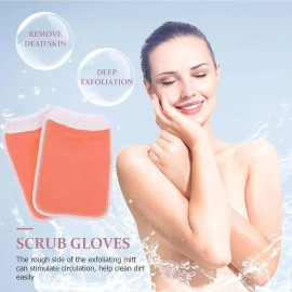 2 In 1 Exfoliating & Microfiber Gloves | Hand Mitt Body Scrubber For Bath Shower/Spa | Dead Skin/Tan Removal | Deep Cleaning Gloves For Soft Skin (Pack of 2 PCs,Multicolor)