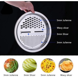 3-In-1 Multifunctional Stainless Steel Drain Basket Basin Set with Vegetable Chopper Layer Basin Bowl Kitchen Cheese Grater julienne peeler Colander Vegetable Salad Wash Basket (26cm, 3pcs Set)