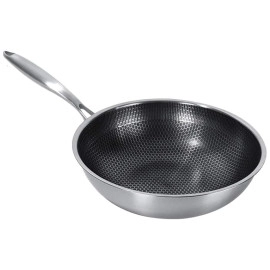 30CM Non-Stick Stainless Steel Pan Honeycomb Design PFOA Free Dishwasher Cooking Pan Omelet Egg Pan (Silver, 1-Pcs)