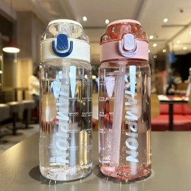 650ml Leak Proof Champion Water Bottle Durable Non-Toxic School Gym Sipper Water Bottle with Straw Unbreakable Drinking Travel Bottle Ideal for Gym, School, Travel, Camping (Transparent)