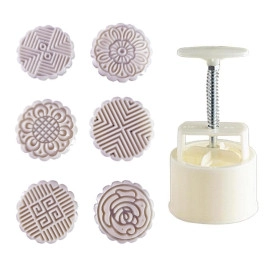 Cookie Stamp Fondant Decorative Moon Cake Cookie Pressers Mold 6-Pcs Punch Set Hand Make Baking Accessories Fondant Punch Thickness Mold Cookie Kitchen Tool Moon Cake Cutter Pastry (1-Pcs)