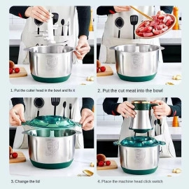 Electric Vegetable Chopper with Stainless Steel Bowl for Kitchen | 300W Meat Grinder for Chop, Mince, Puree, Peel Fruit, Beating Eggs and Nuts | Dual Speed Mode (Green, 2.5 Litre)