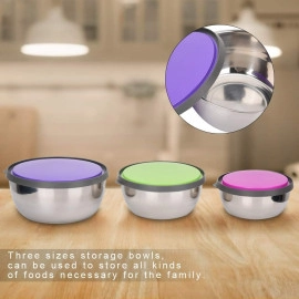 High Grade Stainless Steel Stackable Mixing Bowls with Airtight Food Bowl Lids Non-Slip Food Storage Container (Multicolour)