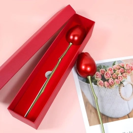 Metal Red Rose Jewellary Holder | Wedding Ring Ceremony Case | Single Red Rose Necklace Ring Organiser | Engagement Valentine’s Gift Box with Bag | Wife, Girlfriend Gift Box (1-Pcs)