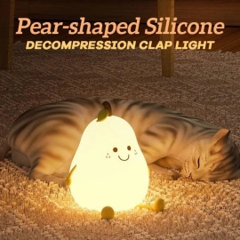 Sliocne Cute Smile Pear Shape Night Light Lamp USB Rechargable Bedside Bedroom Colour Changing Touch Table Lamp Decoration Dimmable Night Light Kid Gift Party Room Décor (1-Pcs)