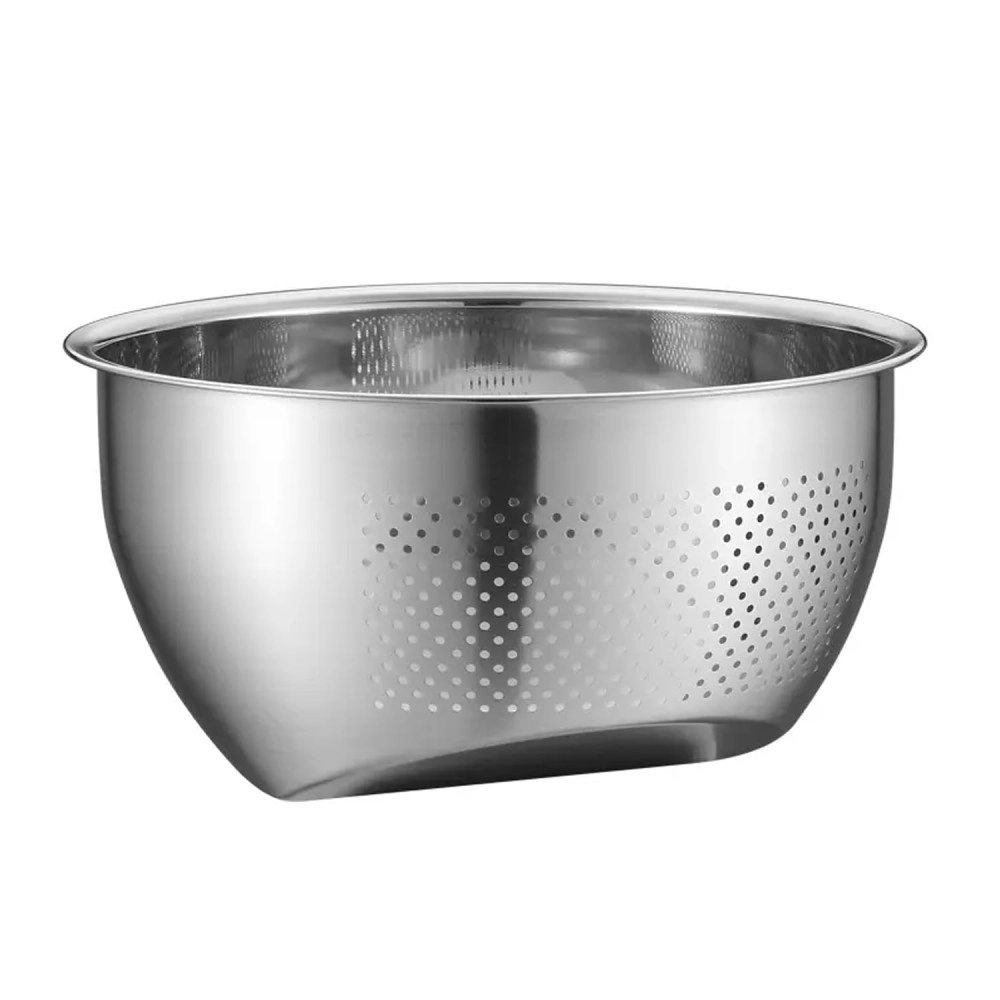 Stainless Steel 304 Food Grade 3-in-1 Bowls Vegetables Rice Washer with Side Drain Bowls Colander Strainer Basket Ideal for Kitchen Tools Vegetables, Rice, Fruits (26cm, Silver)