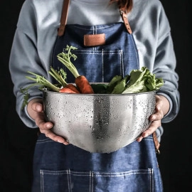 Stainless Steel 304 Food Grade 3-in-1 Bowls Vegetables Rice Washer with Side Drain Bowls Colander Strainer Basket Ideal for Kitchen Tools Vegetables, Rice, Fruits (26cm, Silver)