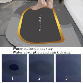 Super Water Absorbent Bath Mat Exclusive D-Shape Quickly Drying Bathroom Absorbing Non-Slip Anti Rug Rubber Floor Mats for Kitchen, Living Room (60x40cm –5MM Thickness,D-Shape)