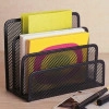 3 Compartments Metal Office Storage Black Mesh Letter Paper File Storage Freestanding Rack Holder Tray Desk Organizer Fashion Office Supplies, Floating Shelves