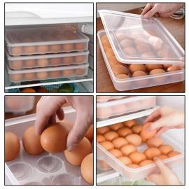 24 Grid Egg Storage Box Egg Refrigerator Storage Tray, Stackable Plastic Egg Containers For Fridge Kitchen Size Of The 24 Egg (Pack Of 1), Rectangular