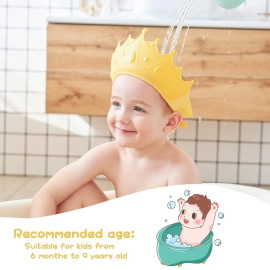 Baby Shower Cap, Shower Cap for Kids 0-9 Years, Adjustable Silicone Crown with Eye & Ear Protection, Waterproof Bathing Hat for Washing Hair (pack of 1)