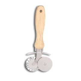 2 in 1 Stainless Steel Double Tip Wheel Pizza Cutter with Wooden Handle | Kitchen Tool Accessories for Pizza & Pastry Pasta Spaghetti Ice Cream Cubes Cutting and Sandwich Slicer (Pack of 1)