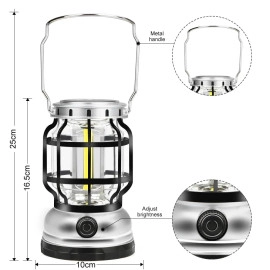 High Capacity Portable Lanterns with Metal Handle and Rechargeable Solar Panal | Ultra Bright LED Light with USB Charge Input Output Camping Lightweight Power Bank for Outdoor (Multicolor)