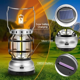 High Capacity Portable Lanterns with Metal Handle and Rechargeable Solar Panal | Ultra Bright LED Light with USB Charge Input Output Camping Lightweight Power Bank for Outdoor (Multicolor)