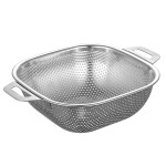 Multi-Functional Rectangular Stainless Steel Basket with Handle| Colander Metal Strainer for Draining Vegetable Fruit Noodles Pasta Beans Grains Washing Filter Bowl Storing Purpose(Pack of 1)