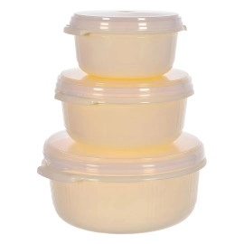 Food Grade, Microwave & Freezer Safe Plastic Bowls, Food Storage Container Set With Lid, Set of 3 (3200ml, 1800ml, 1000ml) (Cream)