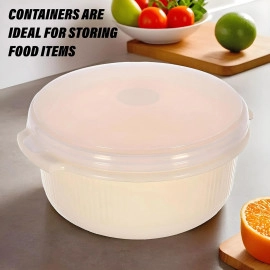 Food Grade, Microwave & Freezer Safe Plastic Bowls, Food Storage Container Set With Lid, Set of 3 (3200ml, 1800ml, 1000ml) (Cream)