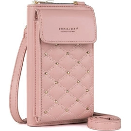 Women's Small Cross-Body Phone Bag Stylish PU Leather Mobile Cell Phone Holder Pocket Purse Wallet Sling Bag Pink Mini Shoulder Bags For Girls, Wife, Mother