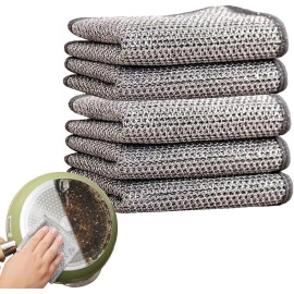 Non Scratch Dish wash Cloth 5 Pack Double Layer Heavy Multipurpose Wire Dishwashing Rags for Wet and Dry, Easy Rinsing, Reusable, Wire Cleaning Cloth for Kitchen, Sinks, Pots, Pans