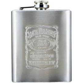 Jack Daniel's Design Embossed 8 Oz (230 Ml) Stainless Steel Hip Flask - Alcoholic Beverage Holder)