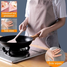 Cooking Apron | Adjustable Waterproof Chef Apron with Pocket and 2 Side Coral Velvet Towels for Hands Wiping Quilt for Home Kitchen, Grill, Restaurant