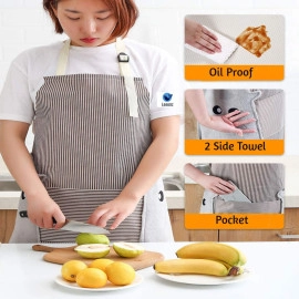 Cooking Apron | Adjustable Waterproof Chef Apron with Pocket and 2 Side Coral Velvet Towels for Hands Wiping Quilt for Home Kitchen, Grill, Restaurant