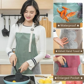 Cooking Apron | Adjustable Waterproof Chef Apron with Pocket and 2 Side Coral Velvet Towels for Hands Wiping Quilt for Home Kitchen, Grill, Restaurant