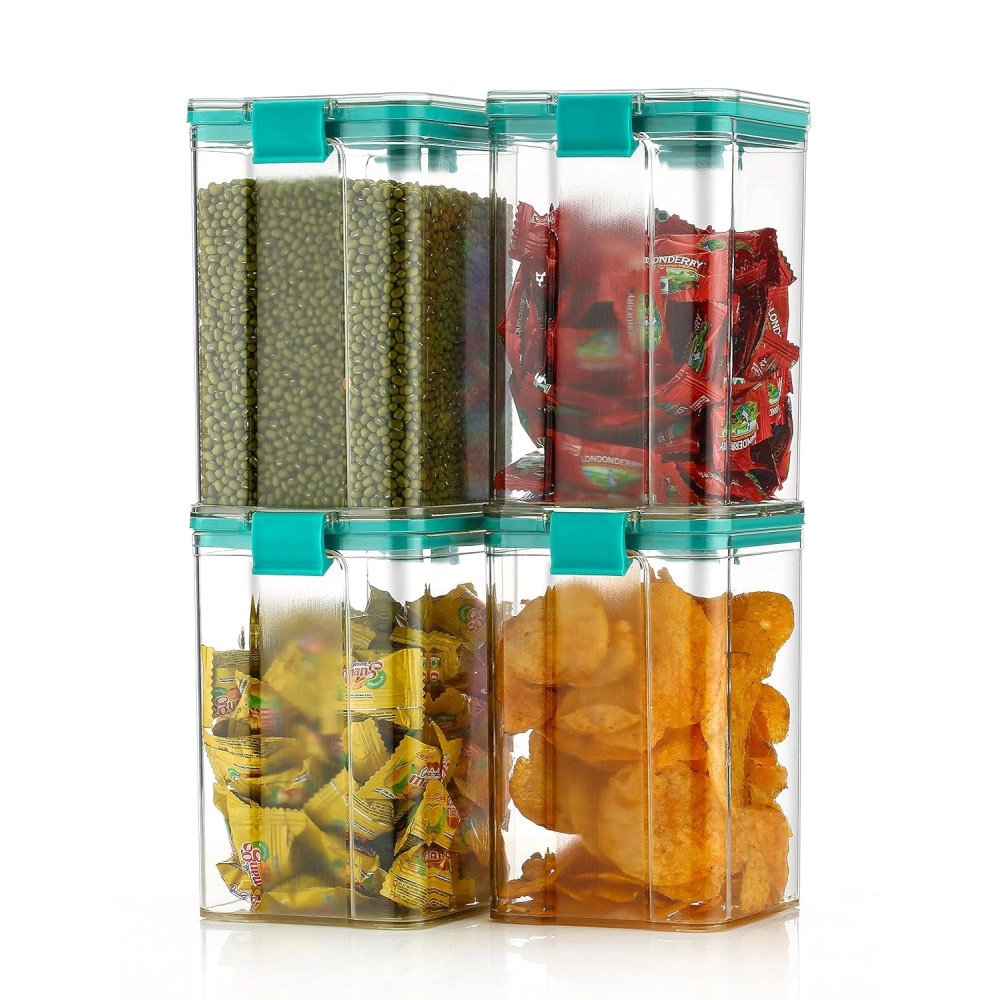 Multipurpose Transparent Plastic Lock and Lock Airtight 700ml Storage Jar and Container Organiser Kitchen Accessories Box Set for Storage Grains, Candy, and Spices (Pack of 4)