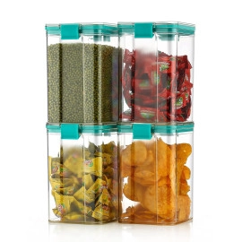 Multipurpose Transparent Plastic Lock and Lock Airtight 700ml Storage Jar and Container Organiser Kitchen Accessories Box Set for Storage Grains, Candy, and Spices (Pack of 4)