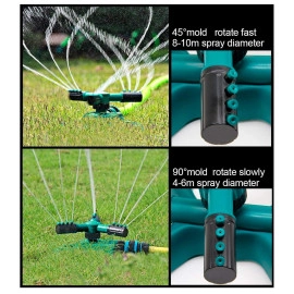 1 Pc Automatic 360 ° Rotating Adjustable Round 3 Arm Lawn Water Sprinkler for Watering Garden Plants/Pipe Hose Irrigation Yard Water Sprayer (Green)