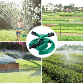 1 Pc Automatic 360 ° Rotating Adjustable Round 3 Arm Lawn Water Sprinkler for Watering Garden Plants/Pipe Hose Irrigation Yard Water Sprayer (Green)