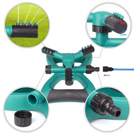 1 Pc Automatic 360 ° Rotating Adjustable Round 3 Arm Lawn Water Sprinkler for Watering Garden Plants/Pipe Hose Irrigation Yard Water Sprayer (Green)