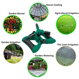 1 Pc Automatic 360 ° Rotating Adjustable Round 3 Arm Lawn Water Sprinkler for Watering Garden Plants/Pipe Hose Irrigation Yard Water Sprayer (Green)