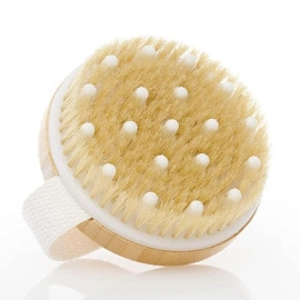 Luxurious Wooden Round Body Bath Brush with Massager Suitable for All Kind of Skin | Scrubber with Soft and Stiff Bristles | 1 Piece