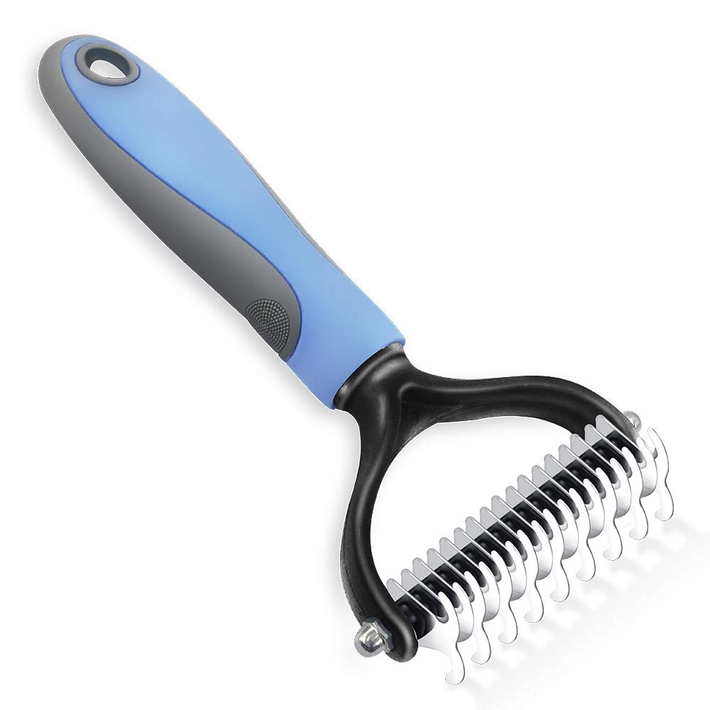 Pet Grooming Tool- 2 Sided Undercoat Rake for Cats & Dogs - Safe Dematting Comb,deshedding Brush Stainless Steel Demat Comb Removes Loose Undercoat, Mats, Tangles and Knots