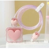 Wave-Shaped Cable Protector Series with 3D Cute Pattern for iPhone Charger 20W & 18W, Data Line Wire Saver Charging Cable Charger Protective Cable, Full Protection Cover (Pink Heart)