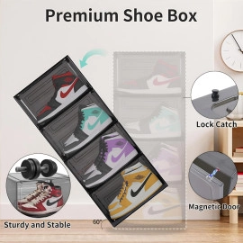 Multipurpose Magnetic Side Open Transparent Plastic Storage Shoe Box Stackable Foldable Storage Shoe Box Sneaker Storage Box Clear Plastic Shoe Boxes (Pack Of 1)